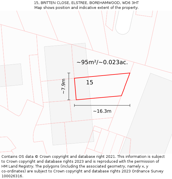 15, BRITTEN CLOSE, ELSTREE, BOREHAMWOOD, WD6 3HT: Plot and title map