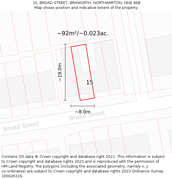 15, BROAD STREET, BRIXWORTH, NORTHAMPTON, NN6 9EB: Plot and title map