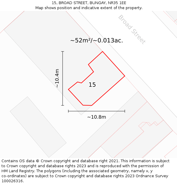 15, BROAD STREET, BUNGAY, NR35 1EE: Plot and title map