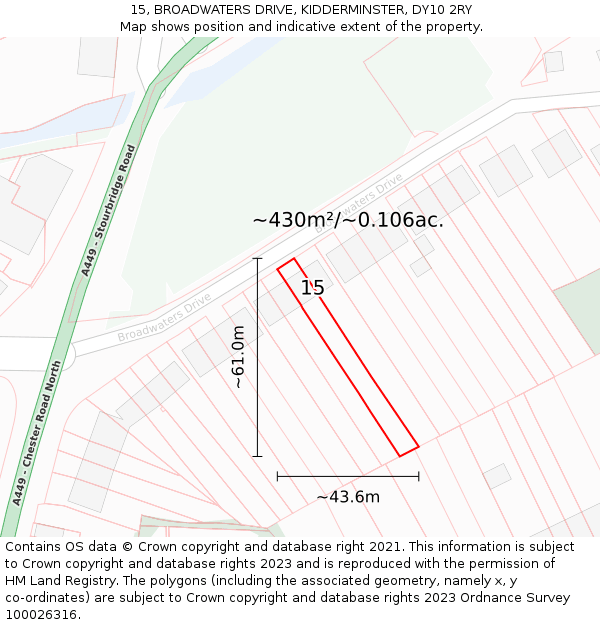 15, BROADWATERS DRIVE, KIDDERMINSTER, DY10 2RY: Plot and title map