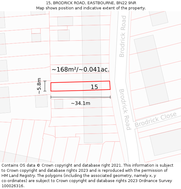 15, BRODRICK ROAD, EASTBOURNE, BN22 9NR: Plot and title map