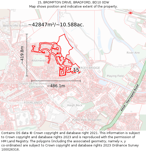 15, BROMPTON DRIVE, BRADFORD, BD10 0DW: Plot and title map