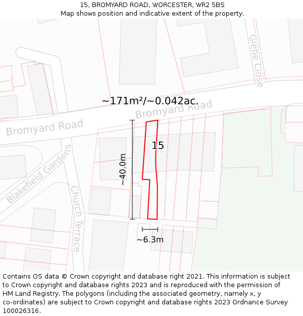 15, BROMYARD ROAD, WORCESTER, WR2 5BS: Plot and title map
