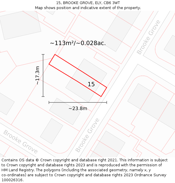 15, BROOKE GROVE, ELY, CB6 3WT: Plot and title map