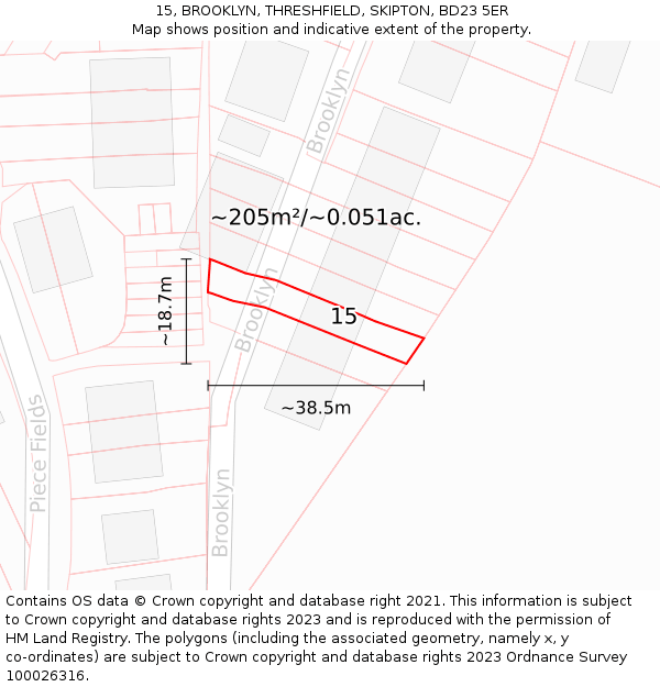 15, BROOKLYN, THRESHFIELD, SKIPTON, BD23 5ER: Plot and title map