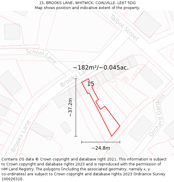 15, BROOKS LANE, WHITWICK, COALVILLE, LE67 5DG: Plot and title map