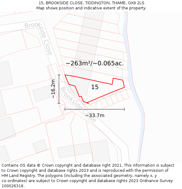 15, BROOKSIDE CLOSE, TIDDINGTON, THAME, OX9 2LS: Plot and title map