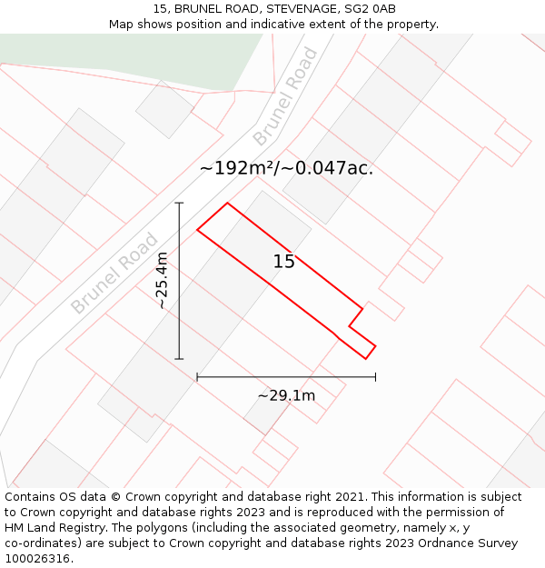 15, BRUNEL ROAD, STEVENAGE, SG2 0AB: Plot and title map
