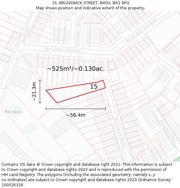 15, BRUNSWICK STREET, BATH, BA1 6PQ: Plot and title map