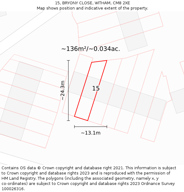 15, BRYONY CLOSE, WITHAM, CM8 2XE: Plot and title map