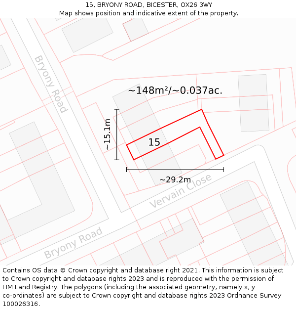 15, BRYONY ROAD, BICESTER, OX26 3WY: Plot and title map