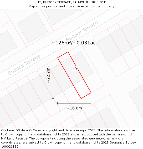 15, BUDOCK TERRACE, FALMOUTH, TR11 3ND: Plot and title map