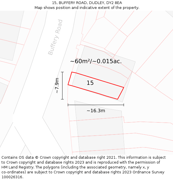 15, BUFFERY ROAD, DUDLEY, DY2 8EA: Plot and title map