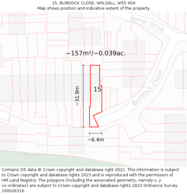 15, BURDOCK CLOSE, WALSALL, WS5 4SA: Plot and title map