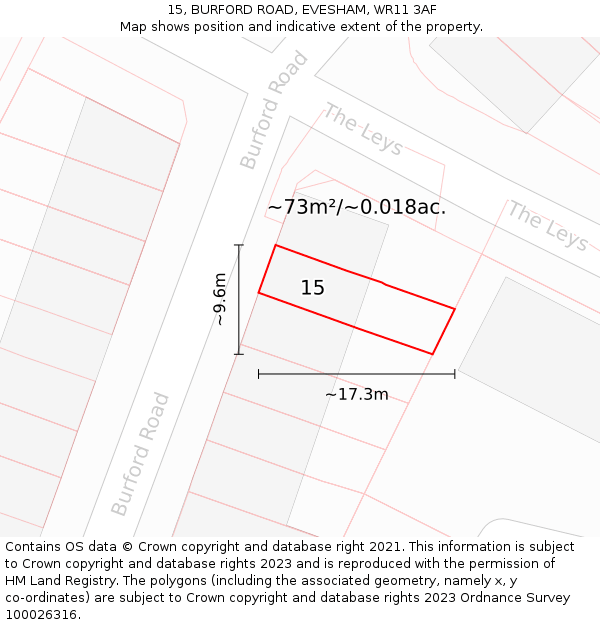 15, BURFORD ROAD, EVESHAM, WR11 3AF: Plot and title map