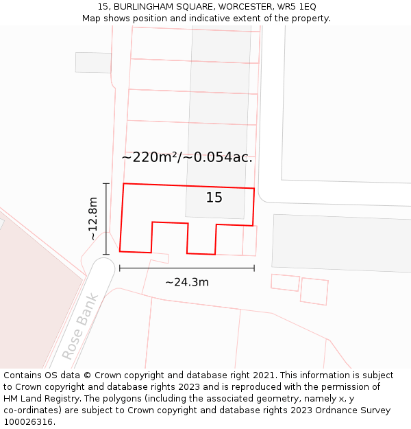 15, BURLINGHAM SQUARE, WORCESTER, WR5 1EQ: Plot and title map