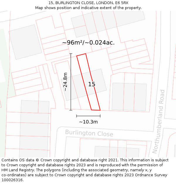 15, BURLINGTON CLOSE, LONDON, E6 5RX: Plot and title map