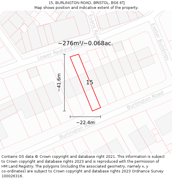 15, BURLINGTON ROAD, BRISTOL, BS6 6TJ: Plot and title map