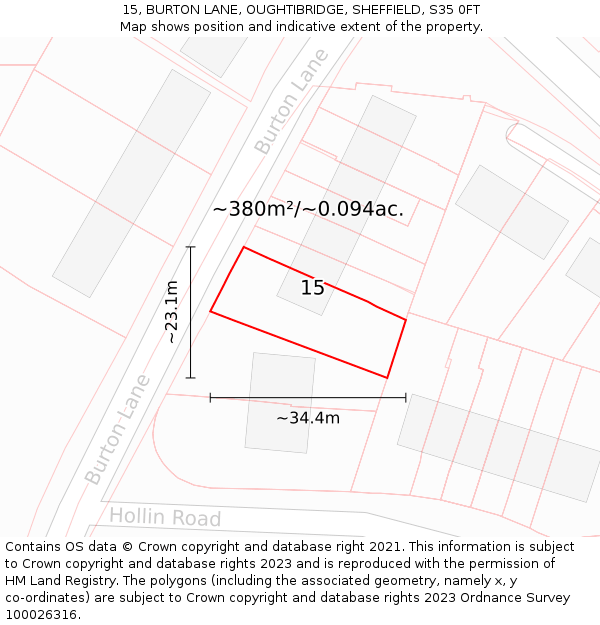 15, BURTON LANE, OUGHTIBRIDGE, SHEFFIELD, S35 0FT: Plot and title map