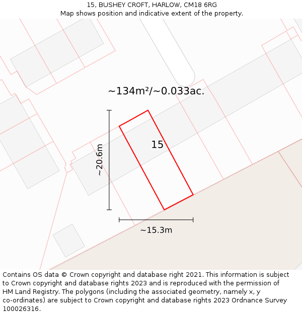 15, BUSHEY CROFT, HARLOW, CM18 6RG: Plot and title map