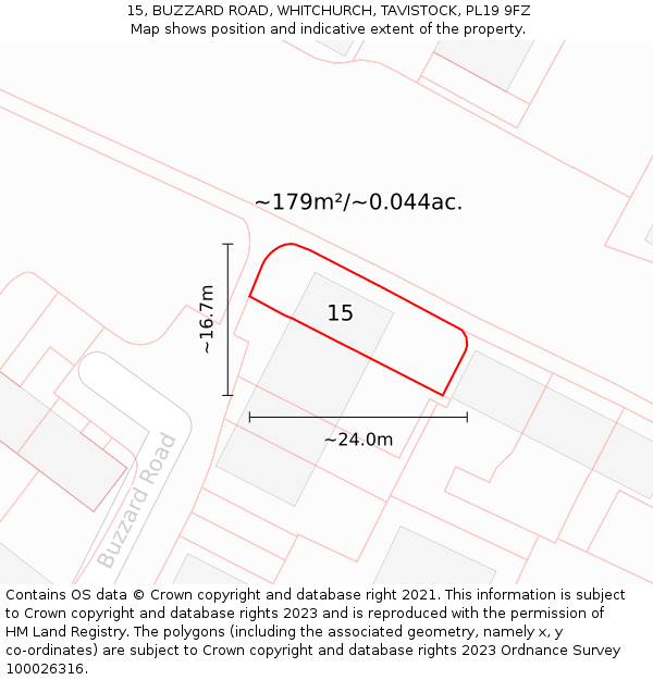 15, BUZZARD ROAD, WHITCHURCH, TAVISTOCK, PL19 9FZ: Plot and title map
