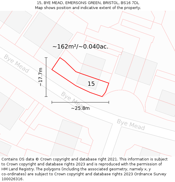 15, BYE MEAD, EMERSONS GREEN, BRISTOL, BS16 7DL: Plot and title map