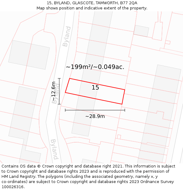 15, BYLAND, GLASCOTE, TAMWORTH, B77 2QA: Plot and title map