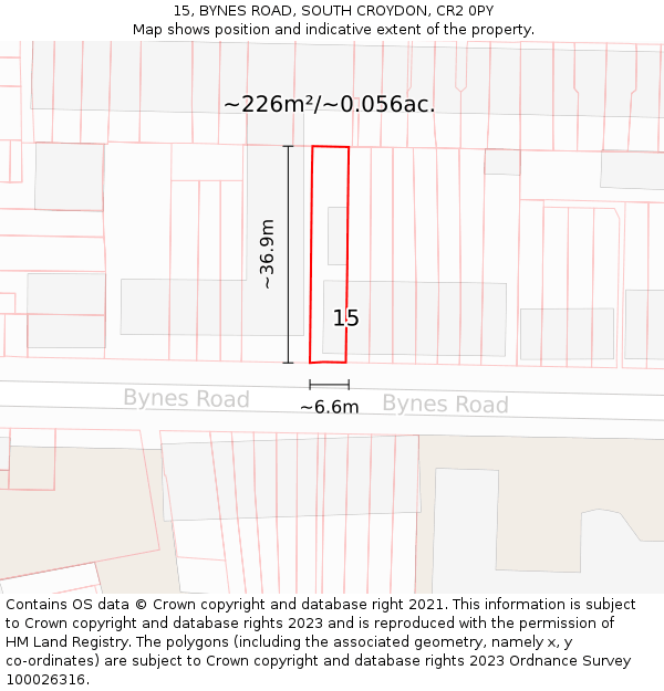 15, BYNES ROAD, SOUTH CROYDON, CR2 0PY: Plot and title map