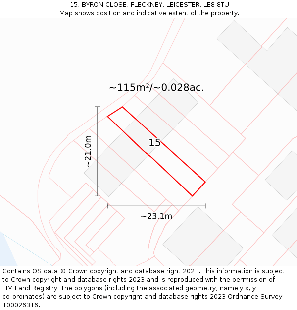 15, BYRON CLOSE, FLECKNEY, LEICESTER, LE8 8TU: Plot and title map