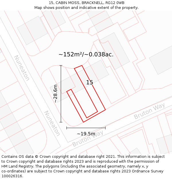 15, CABIN MOSS, BRACKNELL, RG12 0WB: Plot and title map