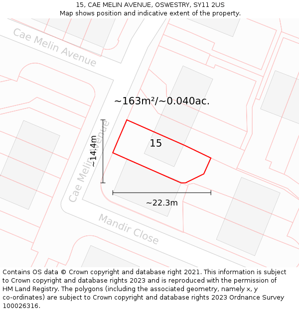 15, CAE MELIN AVENUE, OSWESTRY, SY11 2US: Plot and title map