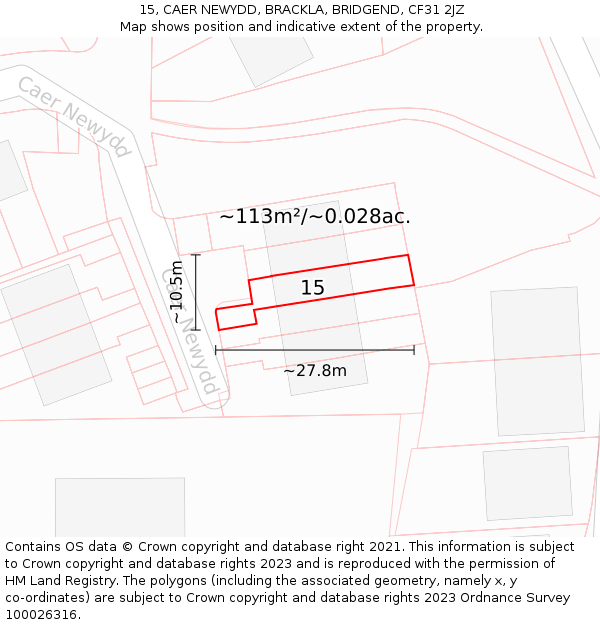 15, CAER NEWYDD, BRACKLA, BRIDGEND, CF31 2JZ: Plot and title map