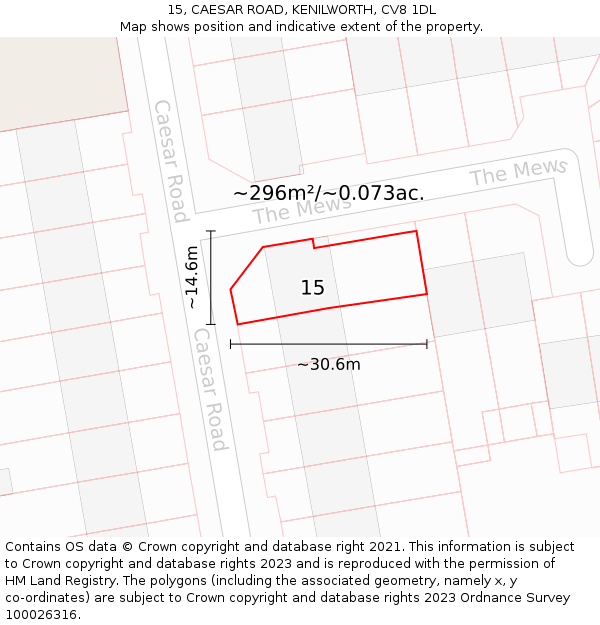 15, CAESAR ROAD, KENILWORTH, CV8 1DL: Plot and title map