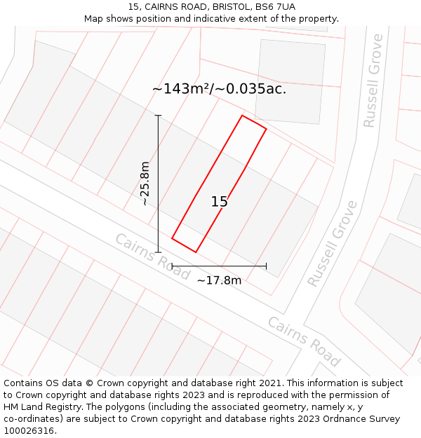 15, CAIRNS ROAD, BRISTOL, BS6 7UA: Plot and title map
