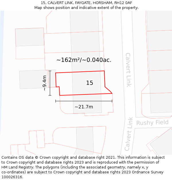 15, CALVERT LINK, FAYGATE, HORSHAM, RH12 0AF: Plot and title map