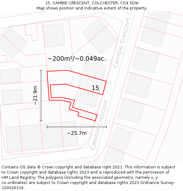 15, CAMBIE CRESCENT, COLCHESTER, CO4 5DW: Plot and title map