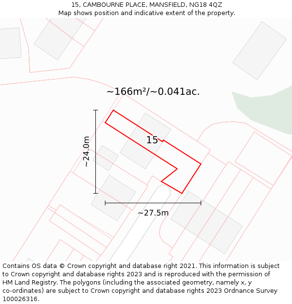15, CAMBOURNE PLACE, MANSFIELD, NG18 4QZ: Plot and title map