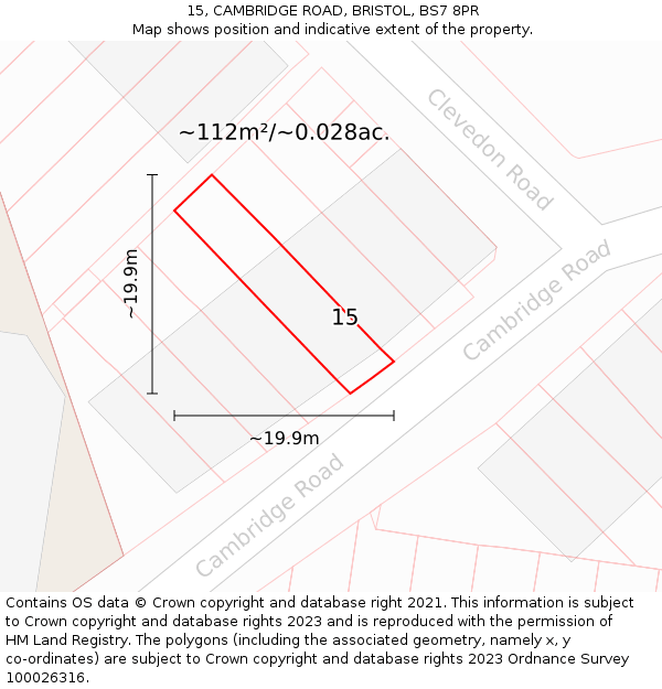 15, CAMBRIDGE ROAD, BRISTOL, BS7 8PR: Plot and title map