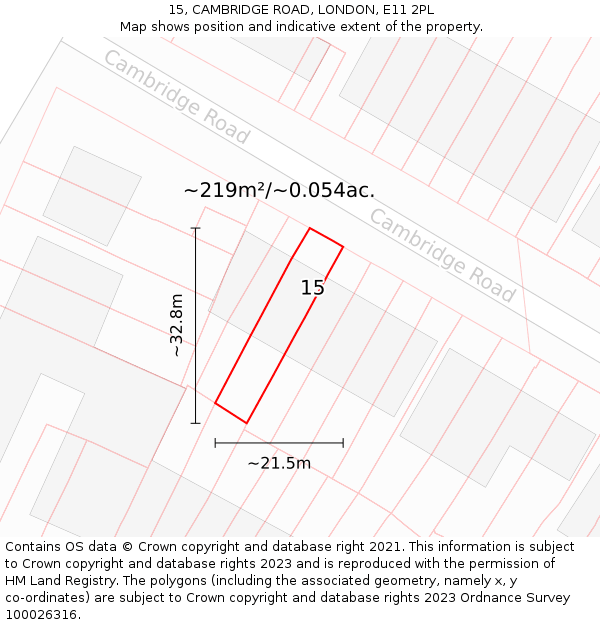 15, CAMBRIDGE ROAD, LONDON, E11 2PL: Plot and title map
