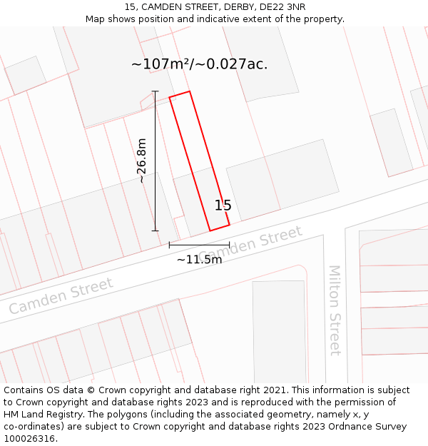 15, CAMDEN STREET, DERBY, DE22 3NR: Plot and title map
