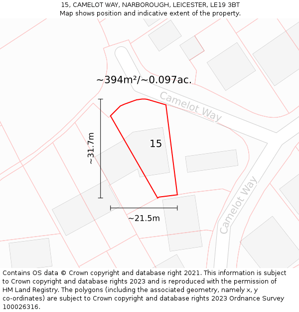 15, CAMELOT WAY, NARBOROUGH, LEICESTER, LE19 3BT: Plot and title map