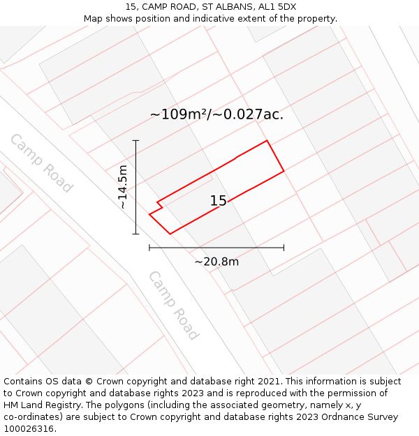 15, CAMP ROAD, ST ALBANS, AL1 5DX: Plot and title map