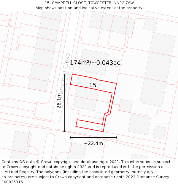 15, CAMPBELL CLOSE, TOWCESTER, NN12 7AW: Plot and title map