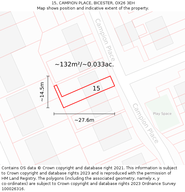 15, CAMPION PLACE, BICESTER, OX26 3EH: Plot and title map