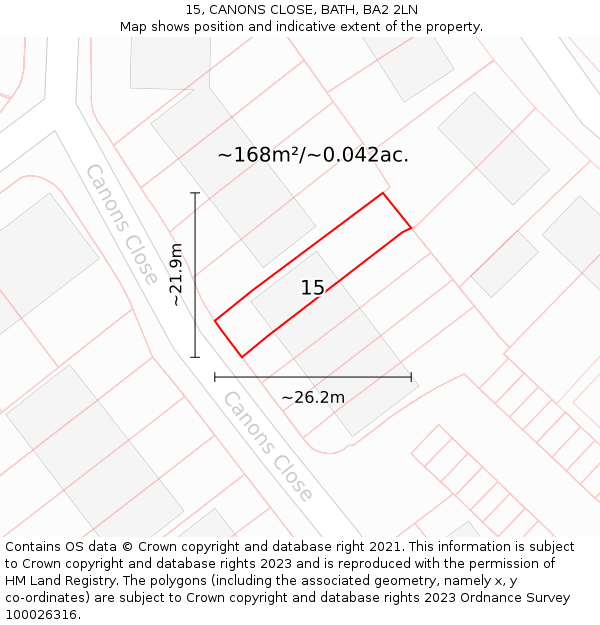 15, CANONS CLOSE, BATH, BA2 2LN: Plot and title map