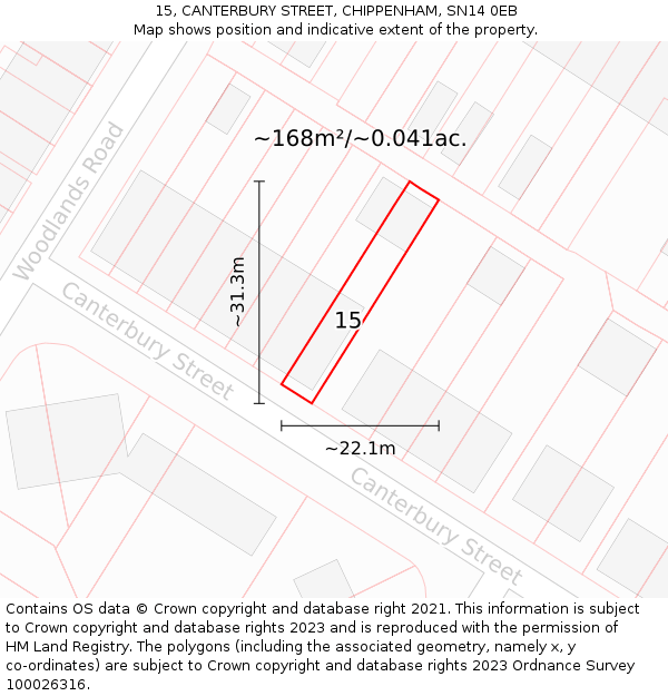15, CANTERBURY STREET, CHIPPENHAM, SN14 0EB: Plot and title map