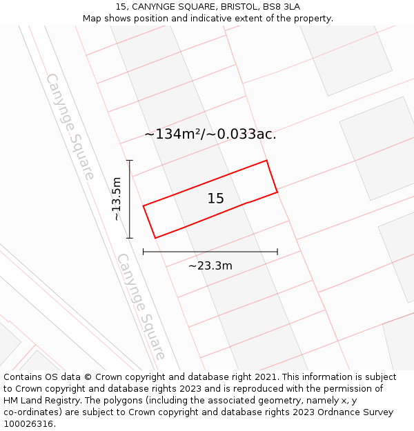 15, CANYNGE SQUARE, BRISTOL, BS8 3LA: Plot and title map