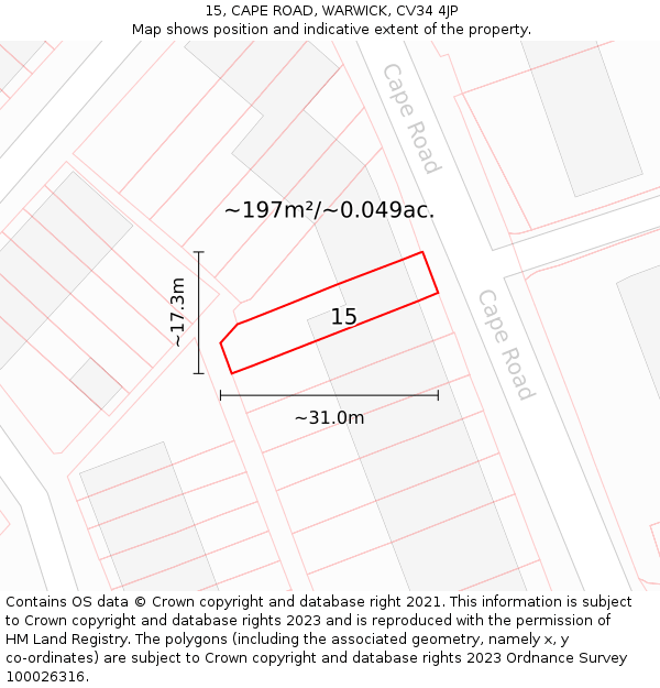 15, CAPE ROAD, WARWICK, CV34 4JP: Plot and title map