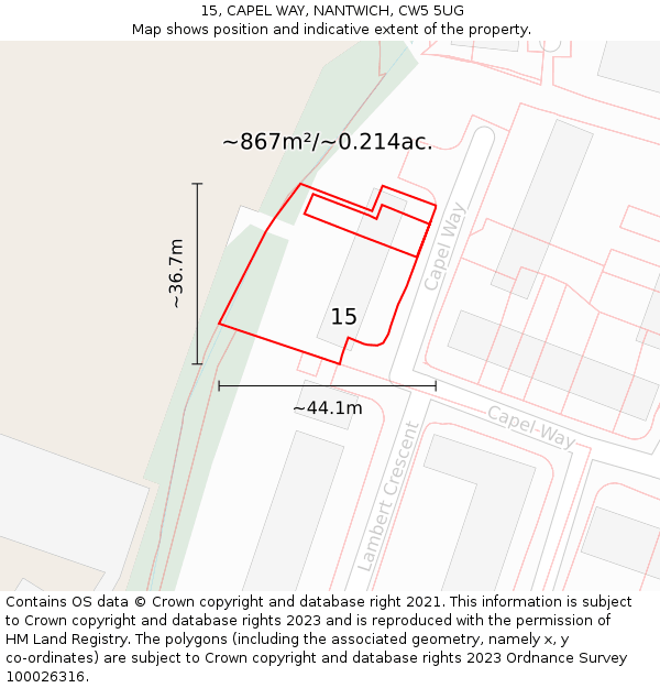 15, CAPEL WAY, NANTWICH, CW5 5UG: Plot and title map
