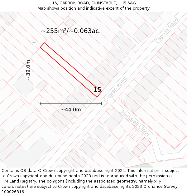 15, CAPRON ROAD, DUNSTABLE, LU5 5AG: Plot and title map